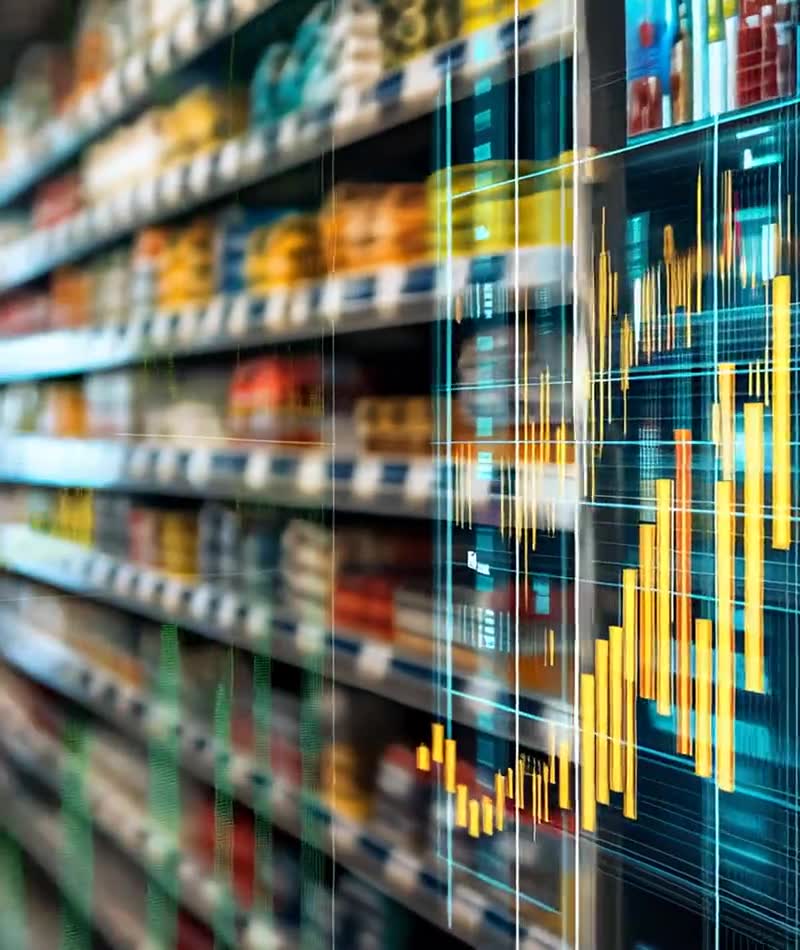 Retail shelf with market data visualisation