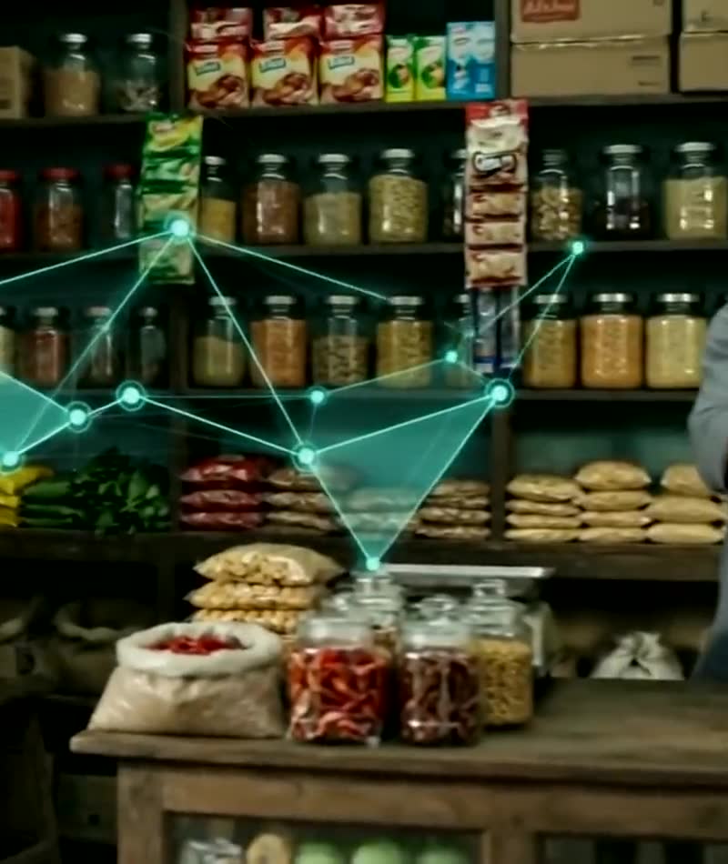 Retail shelf with market data visualisation