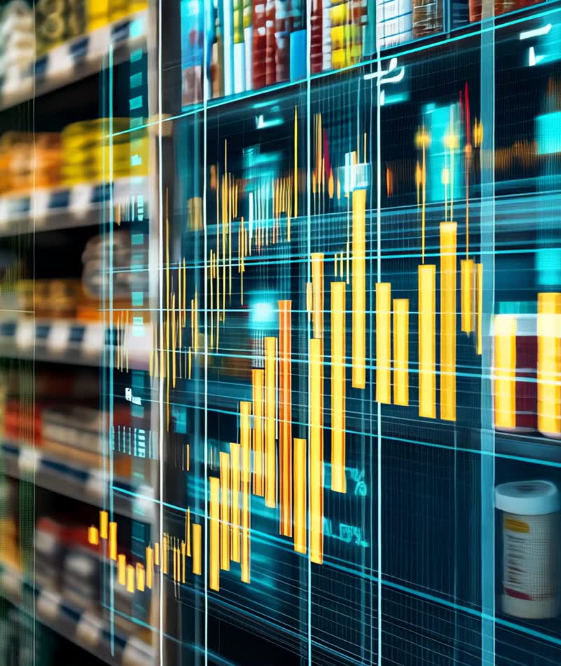 Retail shelf with market data visualisation