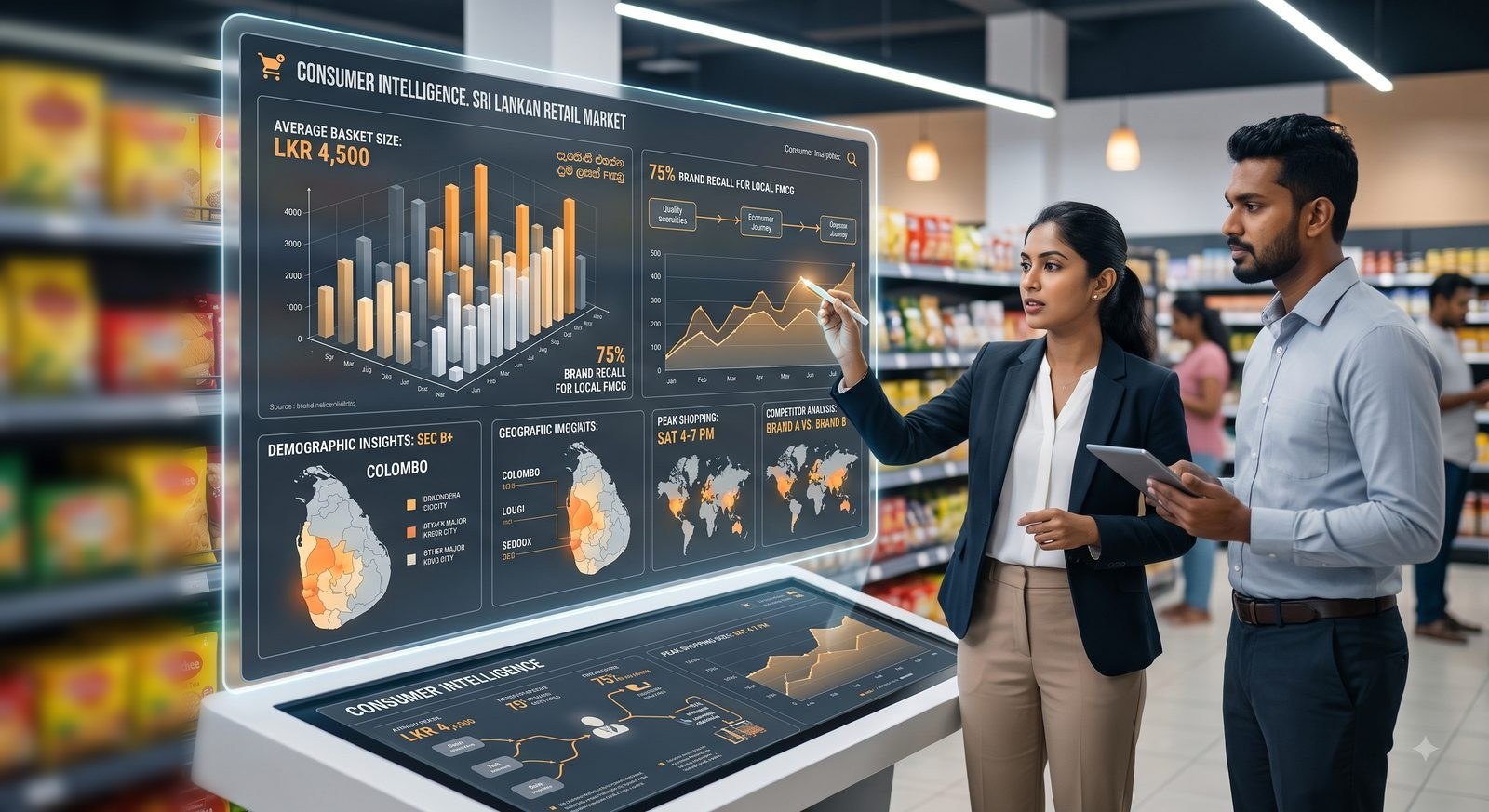 Consumer intelligence dashboards reviewed in a Sri Lankan retail store