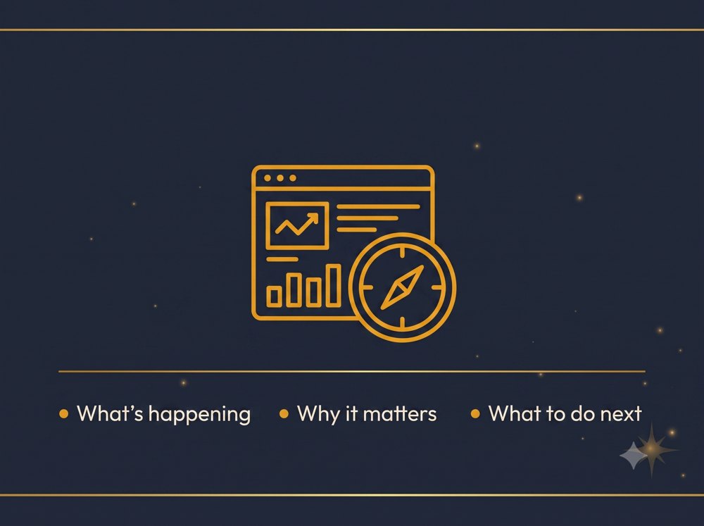 Clarity: a dashboard and compass, giving a clear understanding of what's happening, why it matters, and what to do next.